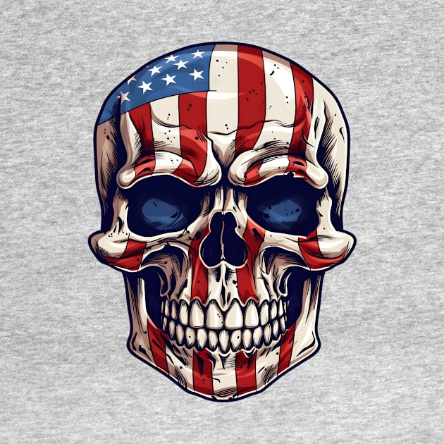 4th of July Holiday Patriotic American Skull by The Digital Den